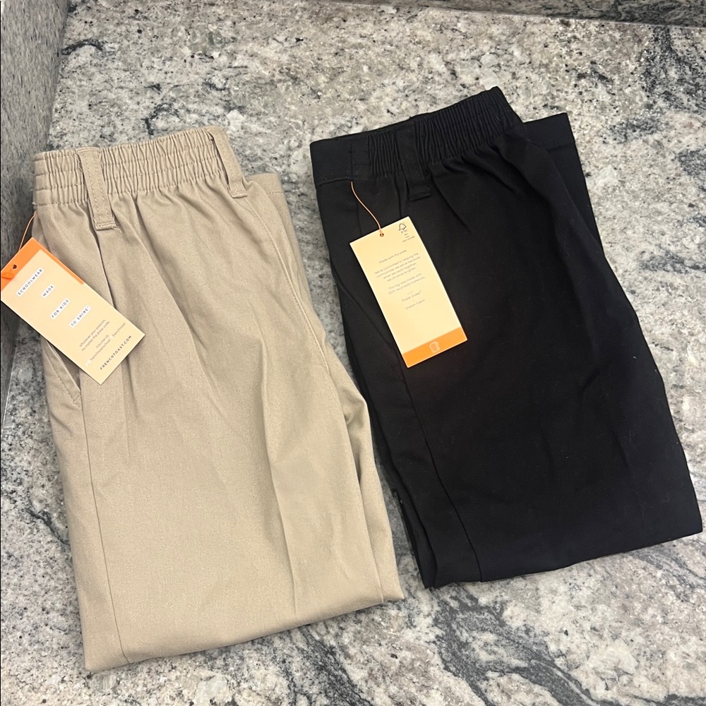 NWT French Toast Set of Black and Tan Elastic Waist Pants Sz 5